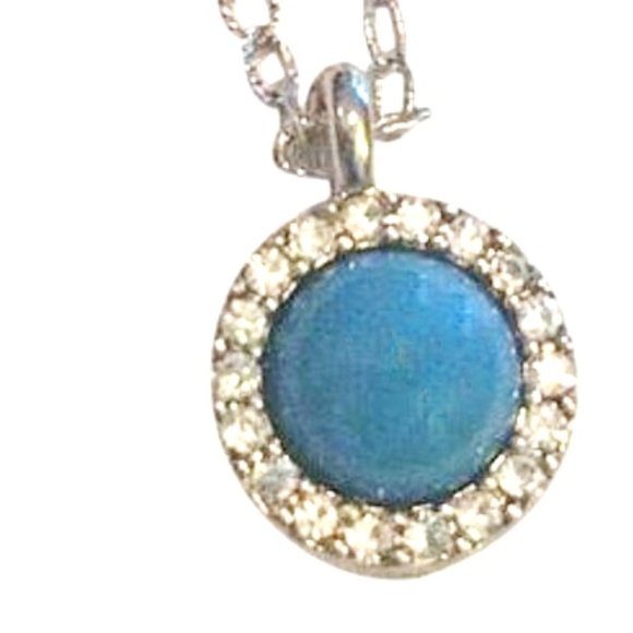 Lia Sophia Necklace Petite Faux Turquoise & Crystal Pendant NWT (Marks on tag) - Picture 3 of 8